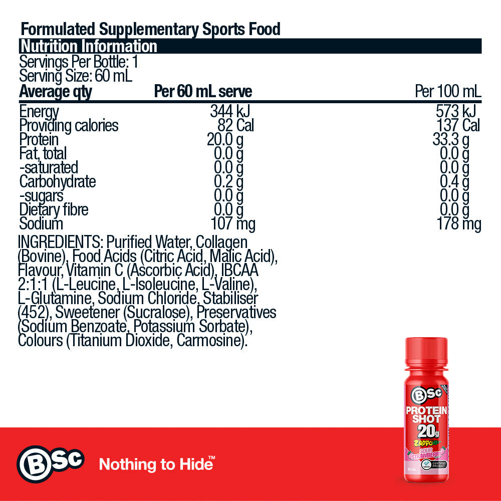 BSc 20g Protein Shot Zappo 12 Pack - Sour Strawberry