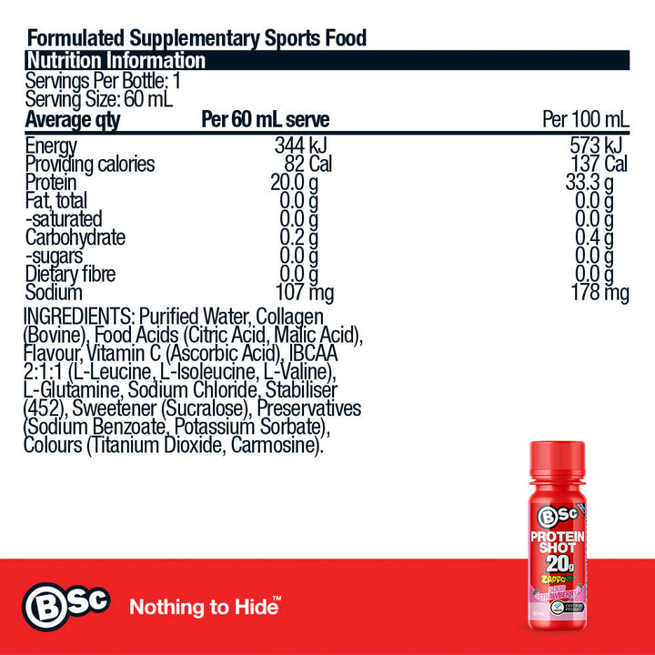 BSc 20g Protein Shot Zappo 12 Pack - Sour Strawberry