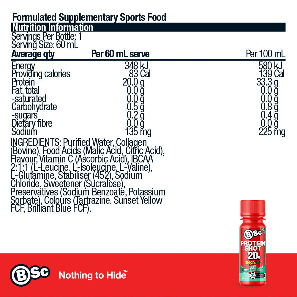 BSc 20g Protein Shot Zappo 12 Pack - Sour Watermelon