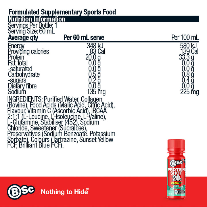 BSc 20g Protein Shot Zappo 12 Pack - Sour Watermelon