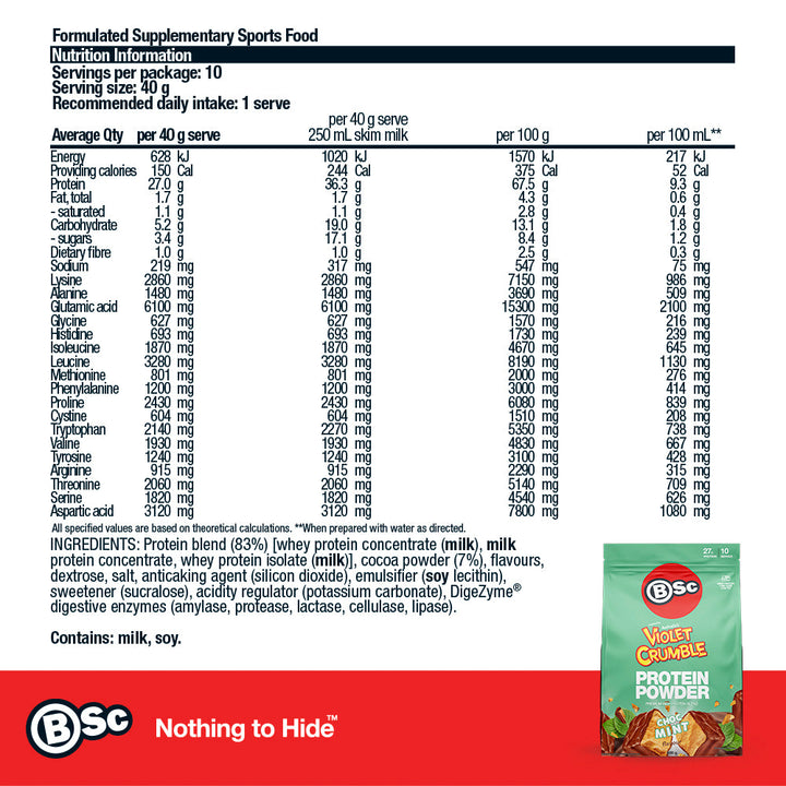 BSc x Violet Crumble Protein Powder - Choc Mint 400g