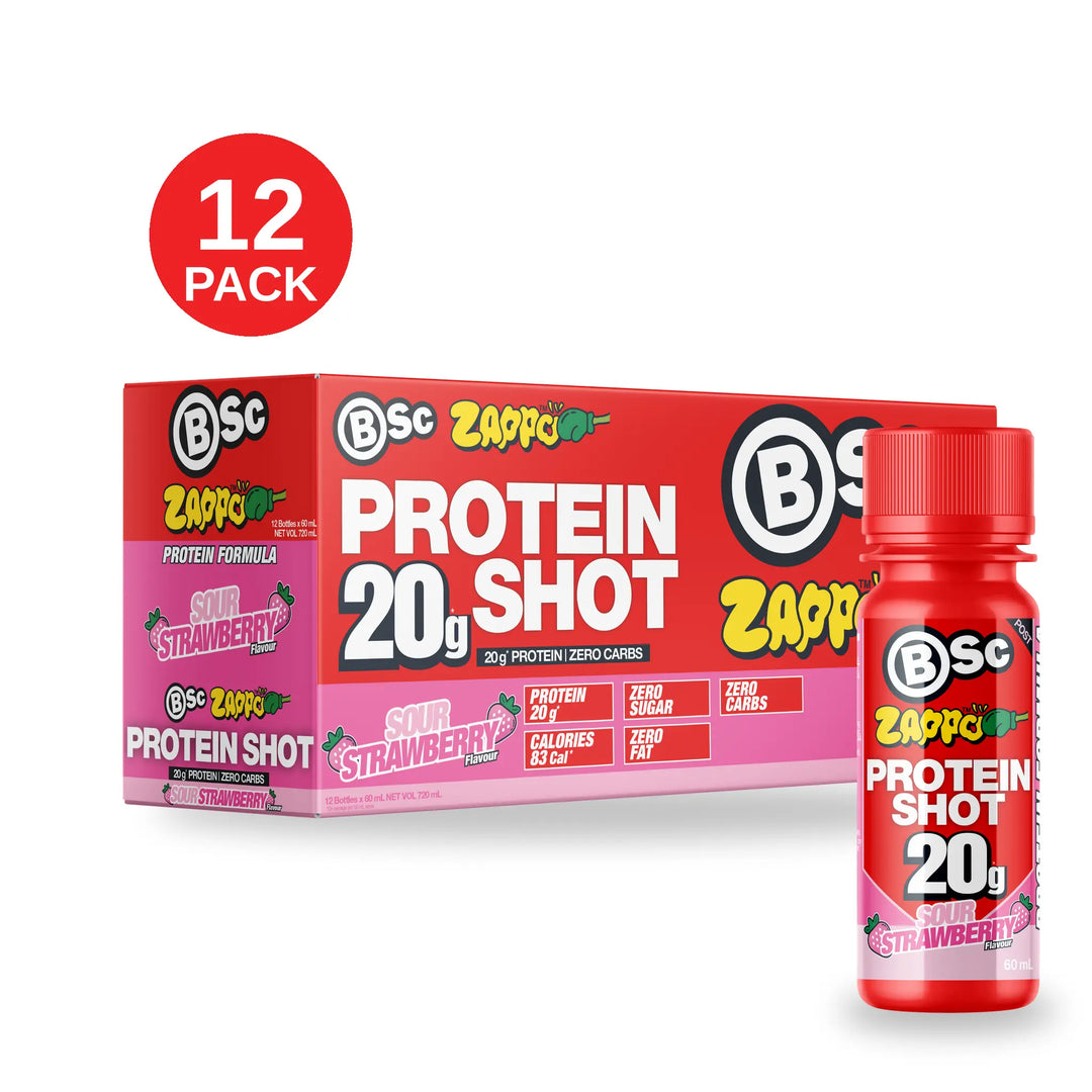 BSc 20g Protein Shot Zappo 12 Pack - Sour Strawberry